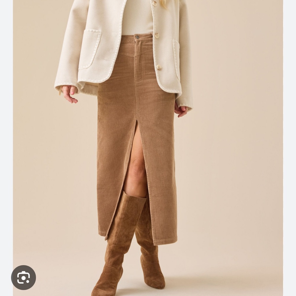 NWT Altar’d State Gabrielle corduroy midi slit skirt size L in taupe 100% cotton - Picture 3 of 13